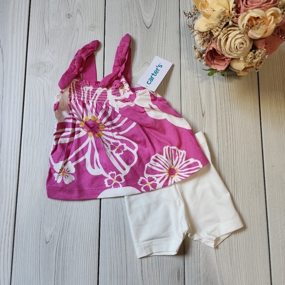 Carter's tropical pink tank top and white short set Size 3 MO NWT